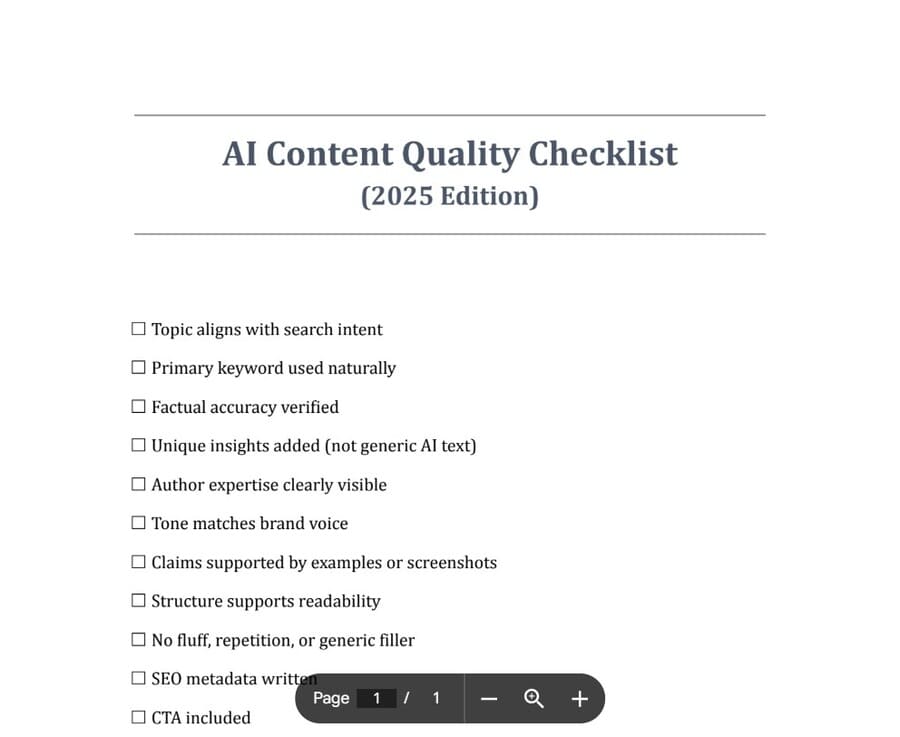 Audit checklist used to review drafts before editing