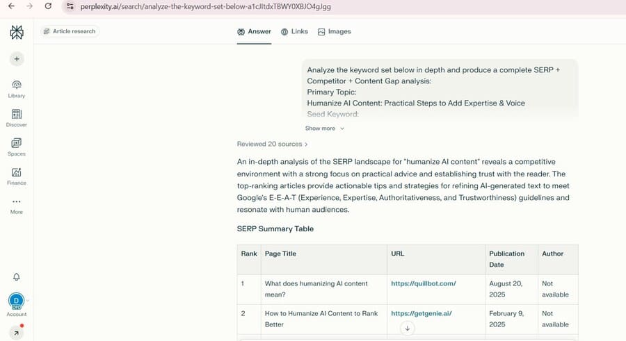 AI-assisted content research and keyword planning workflow