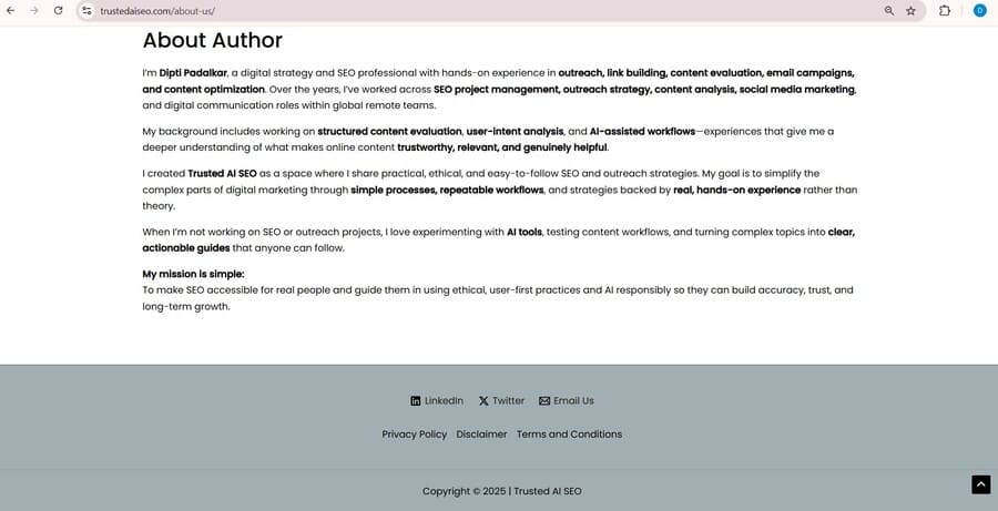 author information and website trust signals