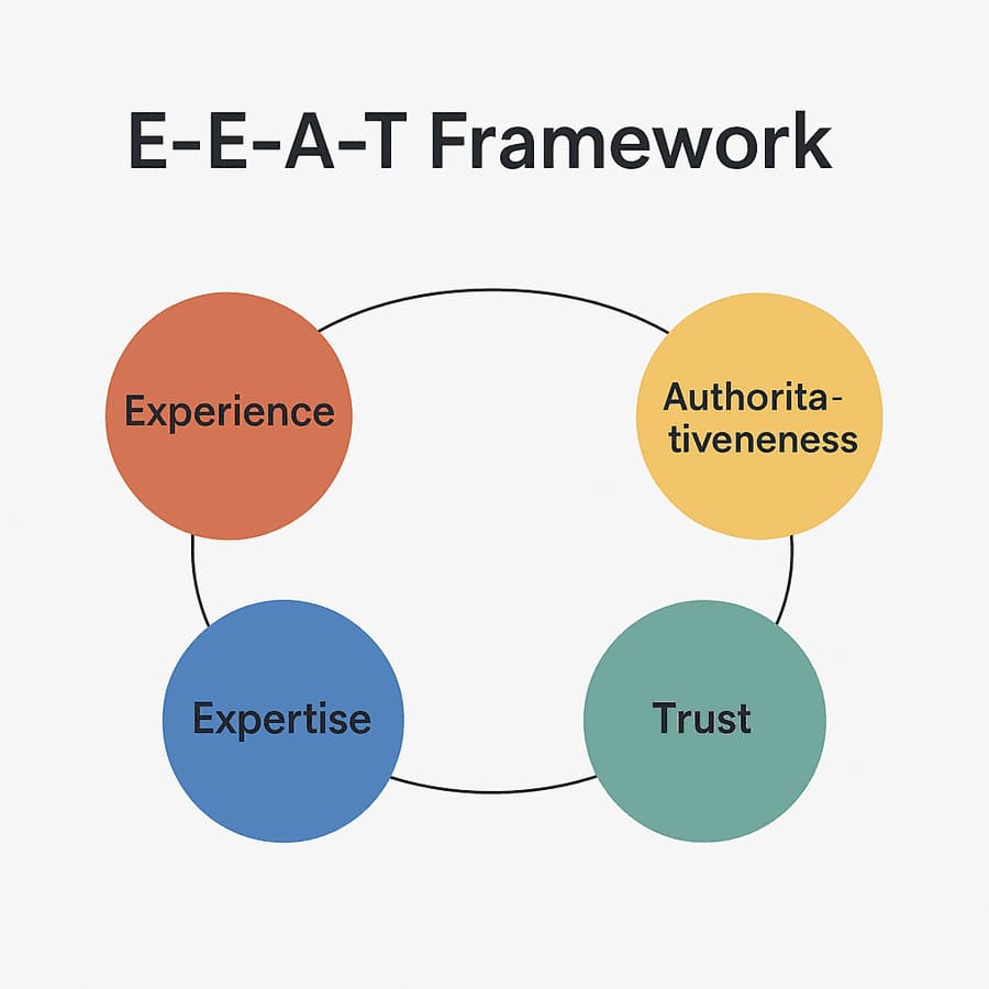 Diagram showing Experience, Expertise, Authoritativeness, Trustworthiness.