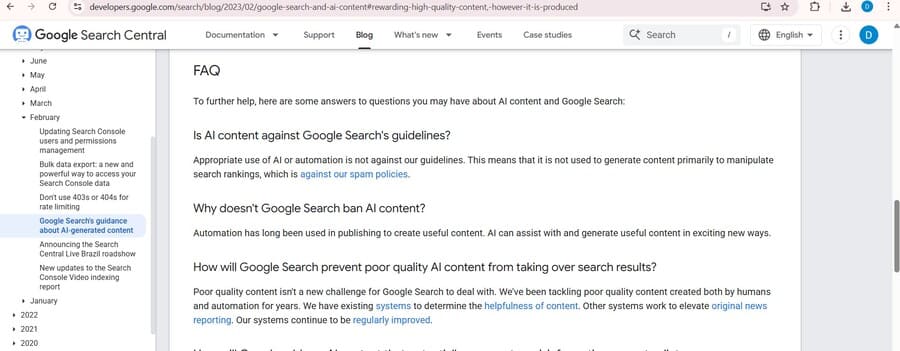 Google Search Central blog stating AI or automation is not against guidelines