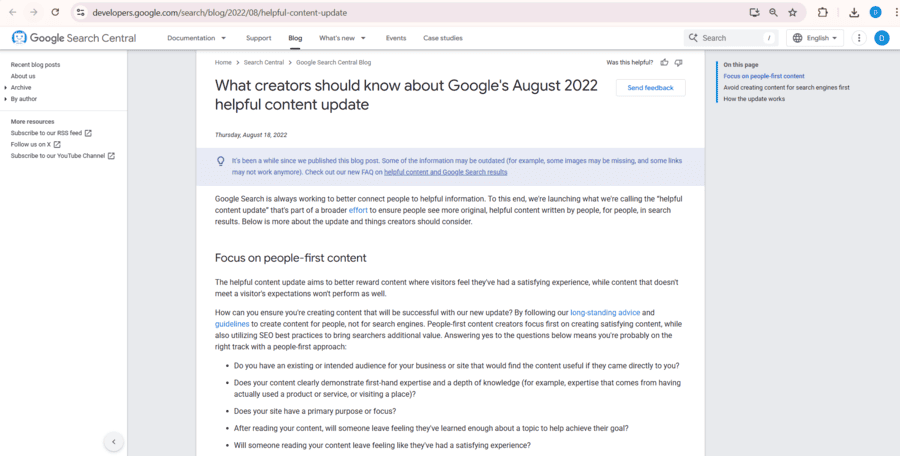 Google Search Central Helpful Content Update explaining people-first content