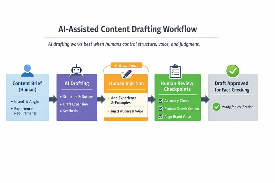 AI-assisted content drafting with human review checkpoints