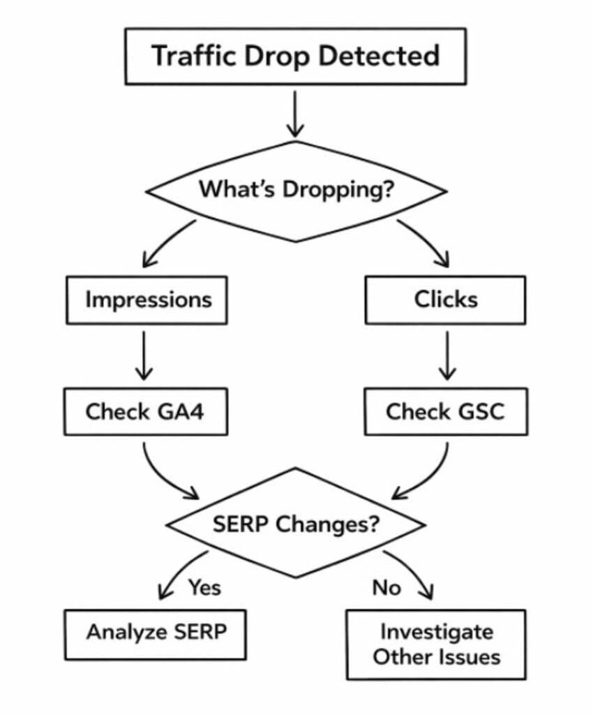 decision tree for diagnosing sudden website traffic drop